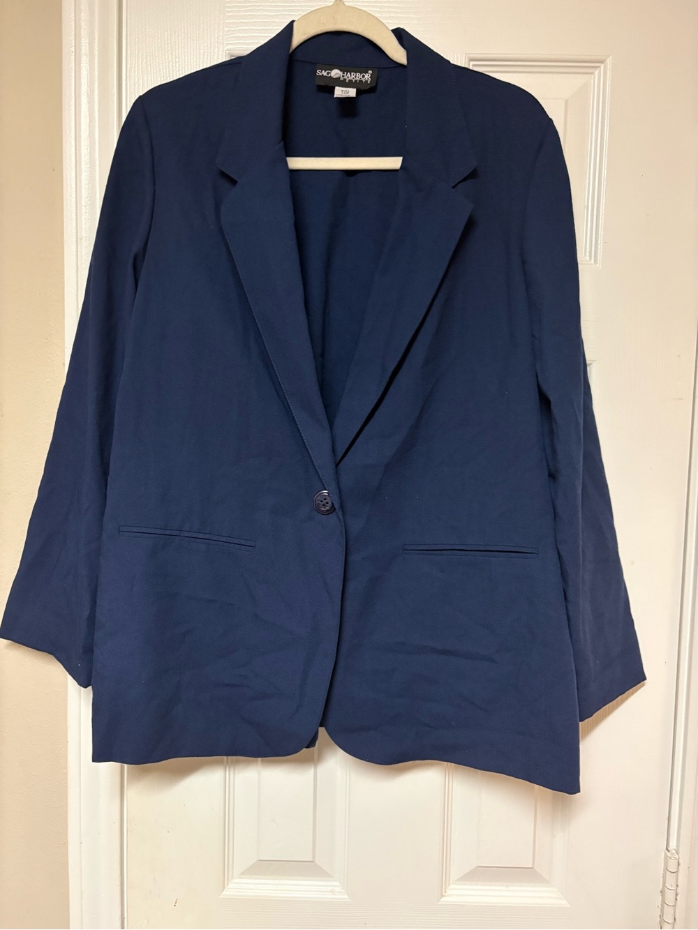 Sag Harbor Petite Navy Blue Single Button Blazer Jacket Size 14P